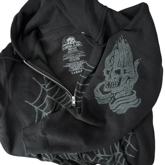 Lurking Class Men's Medium Gothic Streetwear Black Spider Web Graphic Zip Hoodie - Picture 4 of 16